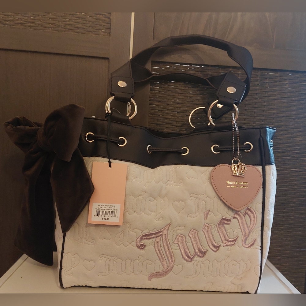 Juicy Couture Vintage Dreams Tote Bag Purse Daydreamer Pink Angel Chocolate NWT